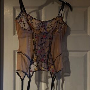 Adore Me Beige Sheer Floral Embroidered Garter Bustier